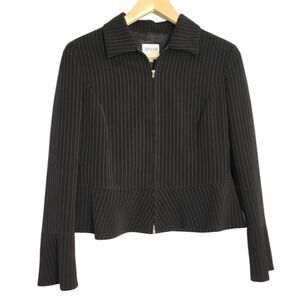 ARMANI COLLEZIONI BLACK PINSTRIPE PEPLUM ZIP UP LONG SLEEVE BLAZER JACKET 8